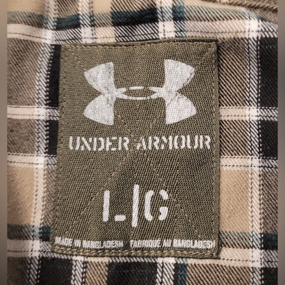 Under Armour Men's Large Plaid Long Sleeve Button Down Shirt -Tan/Brown/Green - Picture 5 of 13